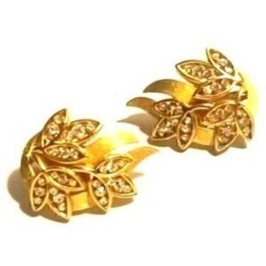 Crown Trifari Brushed Gold Tone Rhinestone Clip-On Earrings
